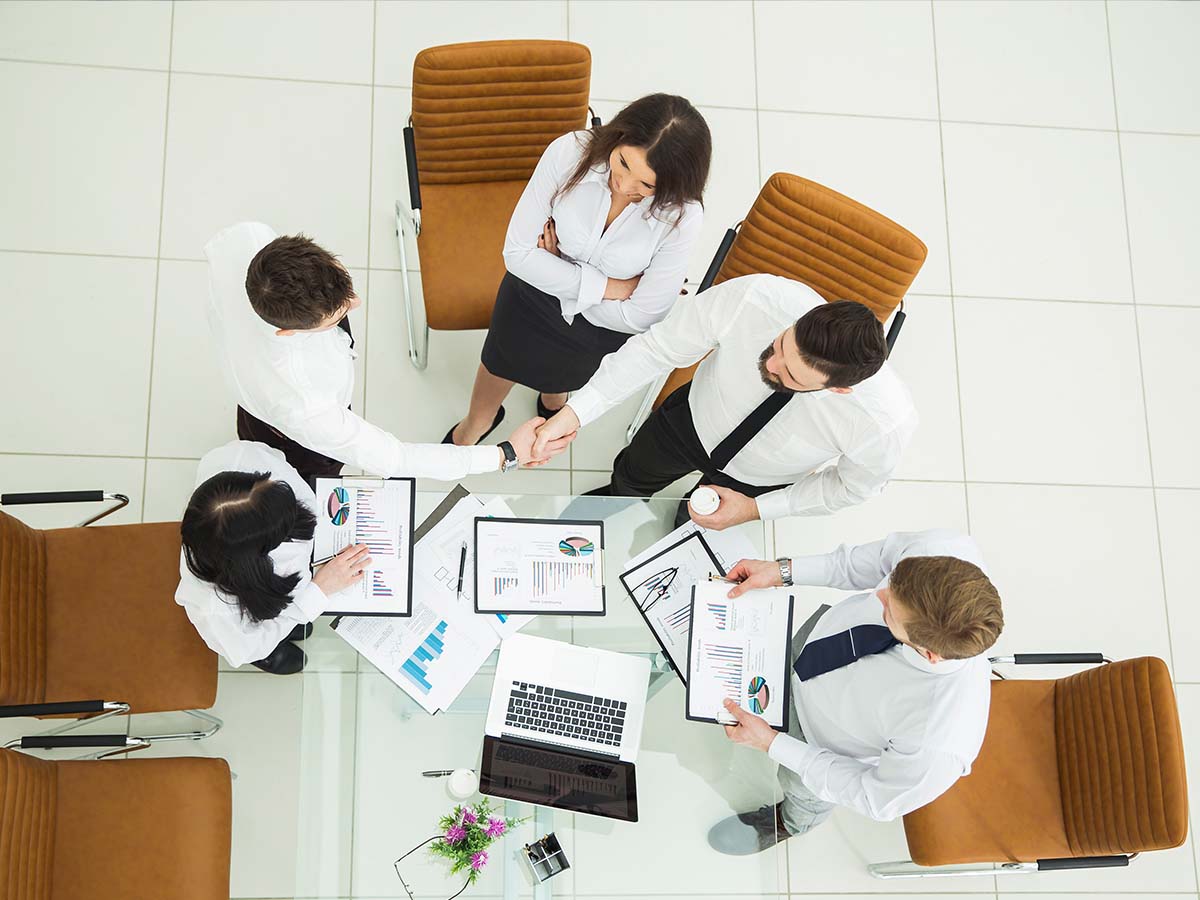 Overhead view of a business meeting