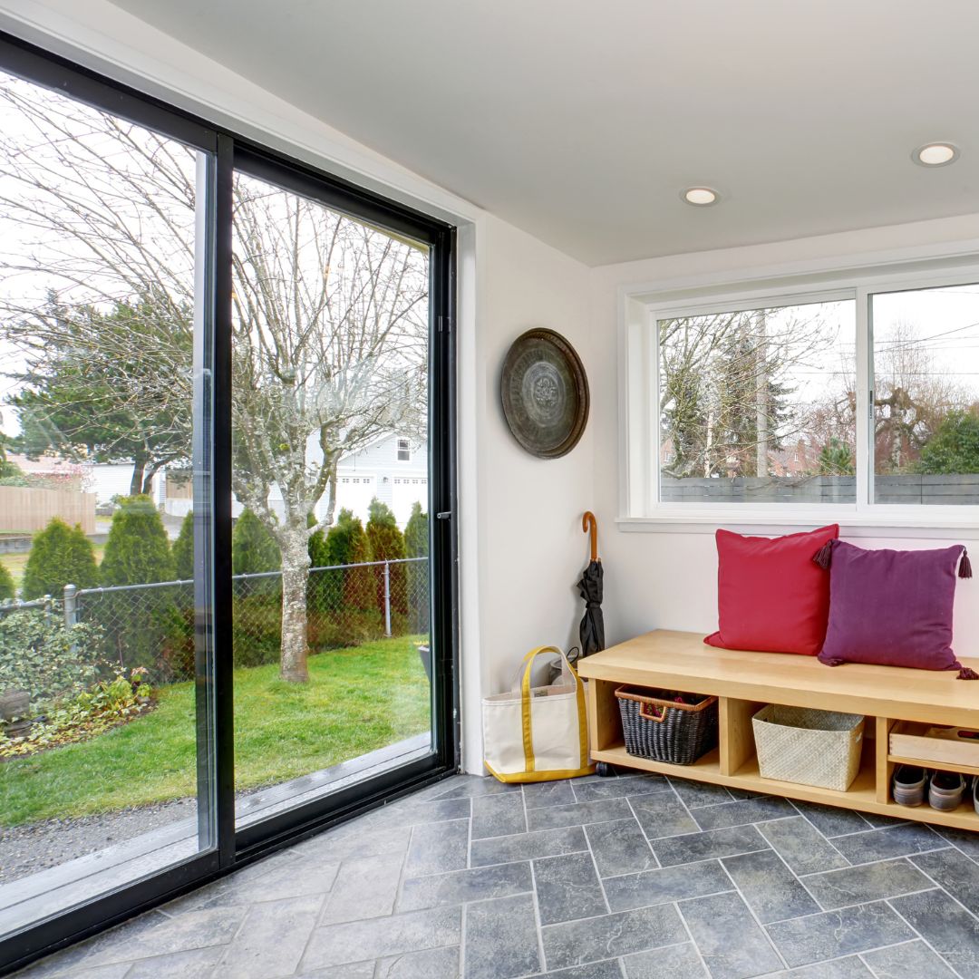 Large sliding glass door in a sunroom