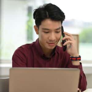 A worker speaking on the phone