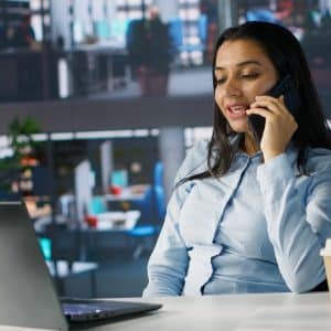 office worker using her phone